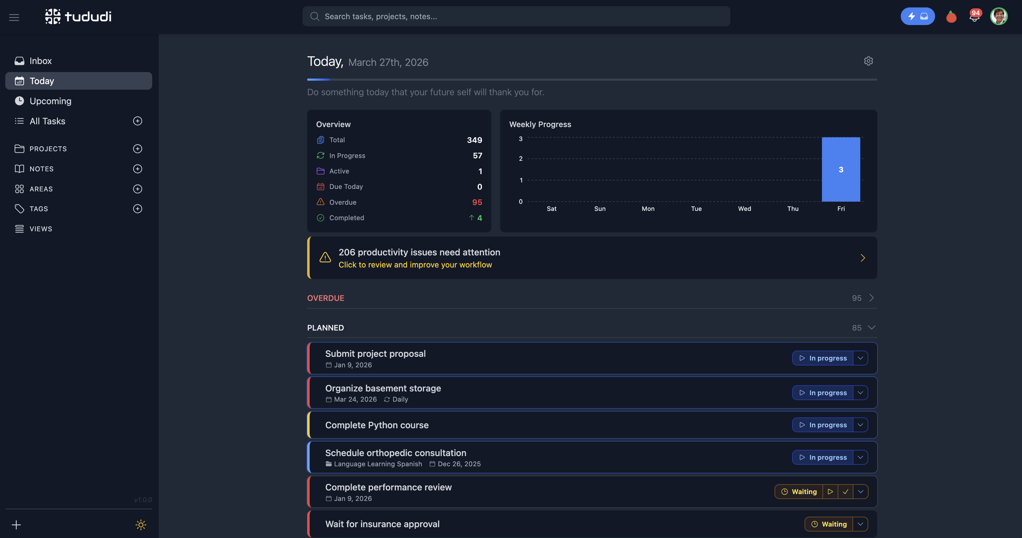 tududi - Dark Mode Interface