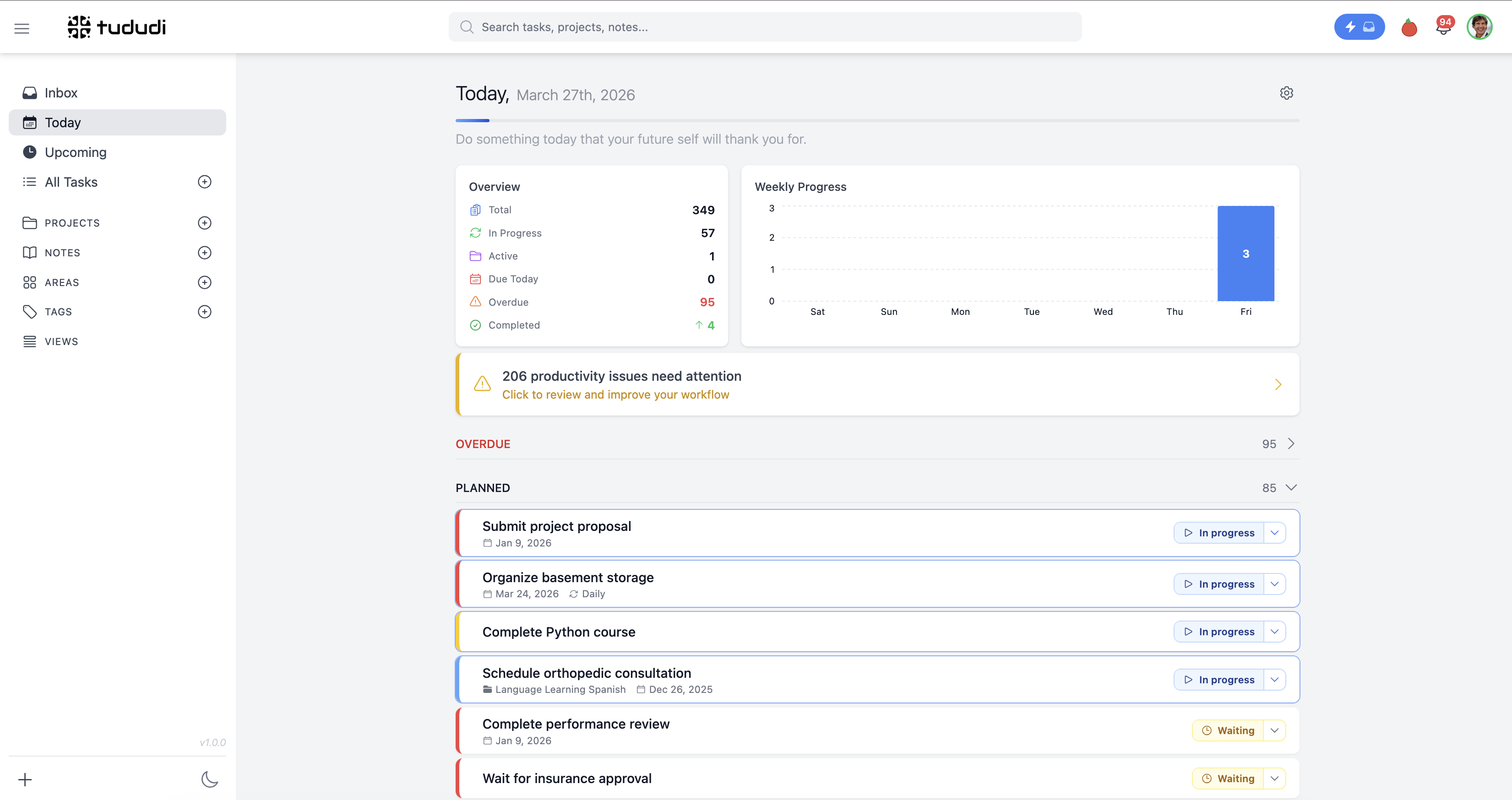 tududi - Light Mode Interface