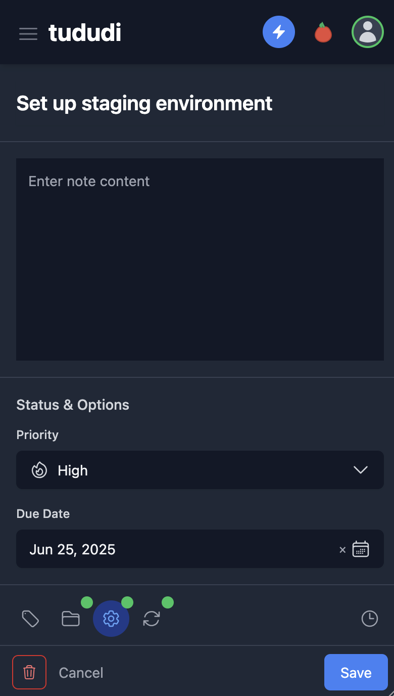 tududi - Mobile Dark Mode
